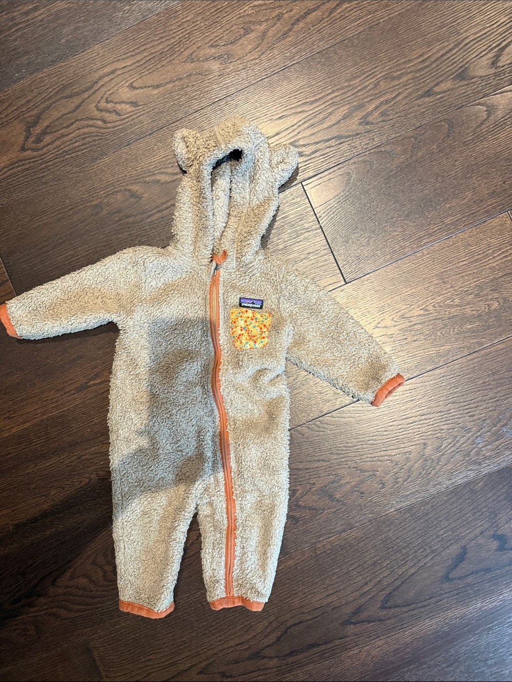 Patagonia Beige Fleece One-Piece with Orange Trim